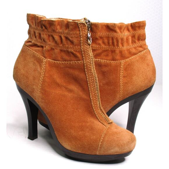 MICHAEL KORS Tan Suede Leather High Heeled Front Zip Ankle Boots Women 7 - Picture 4 of 12